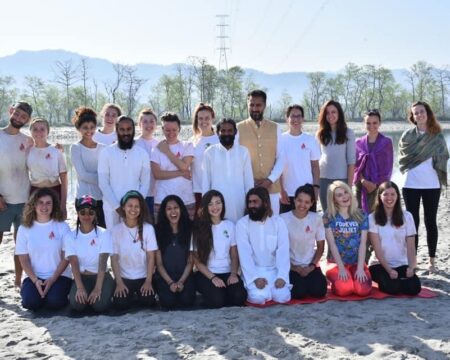 Graduating Class of 2022 of “The Himalayan Yoga Retreat” at Rishikesh with Revered Swami Rakesh ji on the Bank of Blessed River Ganges in the Himalayas